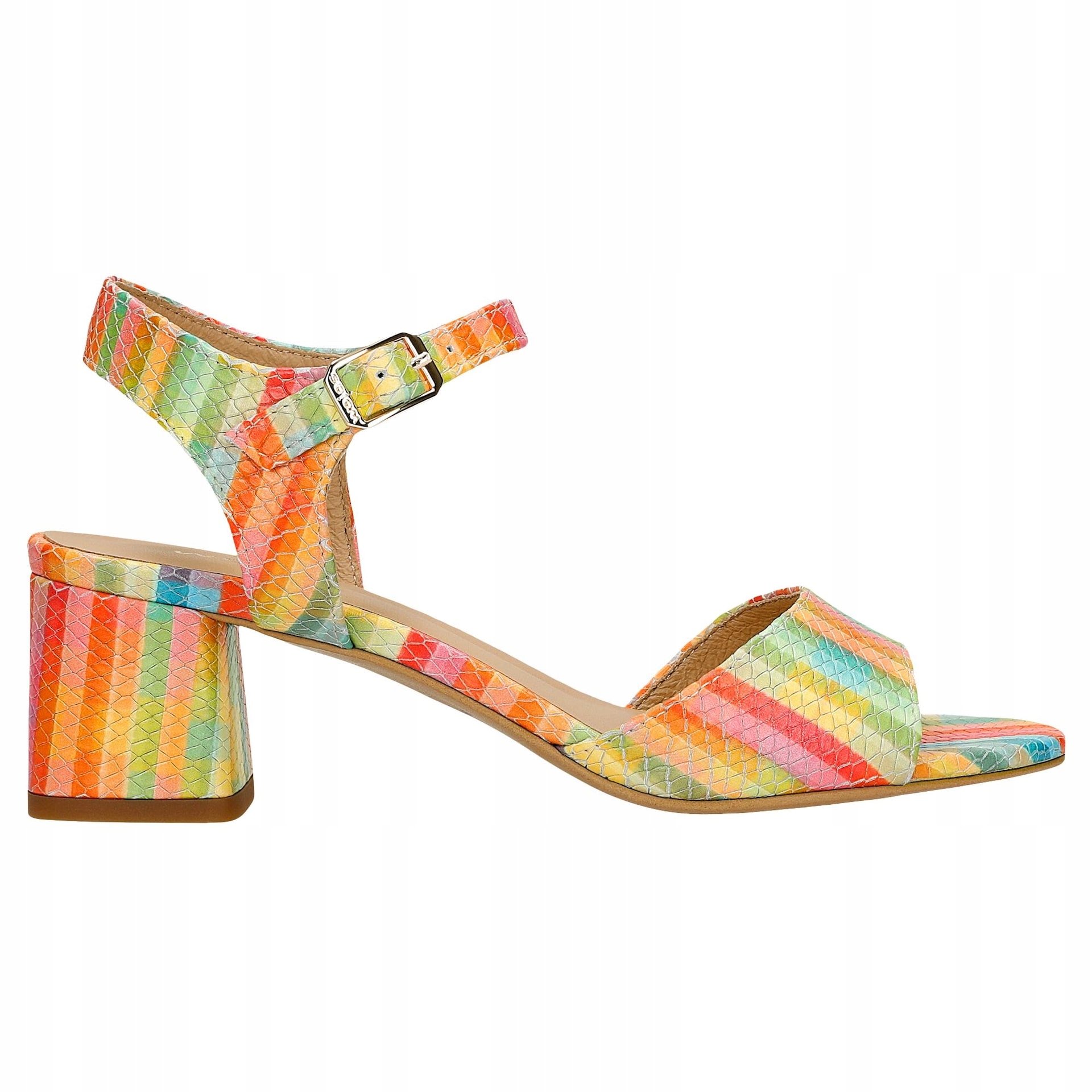 Barevné sandály na podpatku typu kostka, velikost vel.