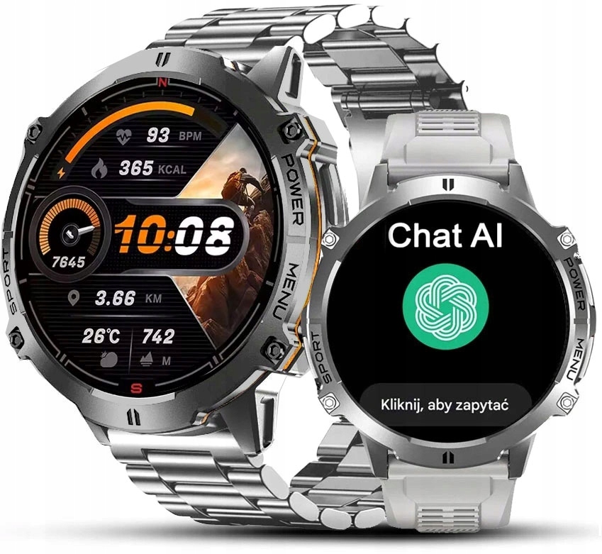 Zegarek Smartwatch męski Rubicon Always Display Kompas Barometr Ai srebrny