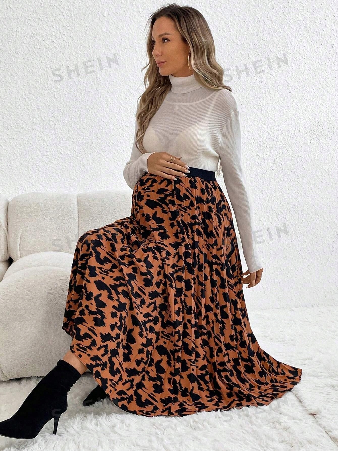 SPÓDNICA CIĄŻOWA BRĄZOWA MIDAXI PLISOWANA SHEIN 36 Wzór dominujący mix wzorów