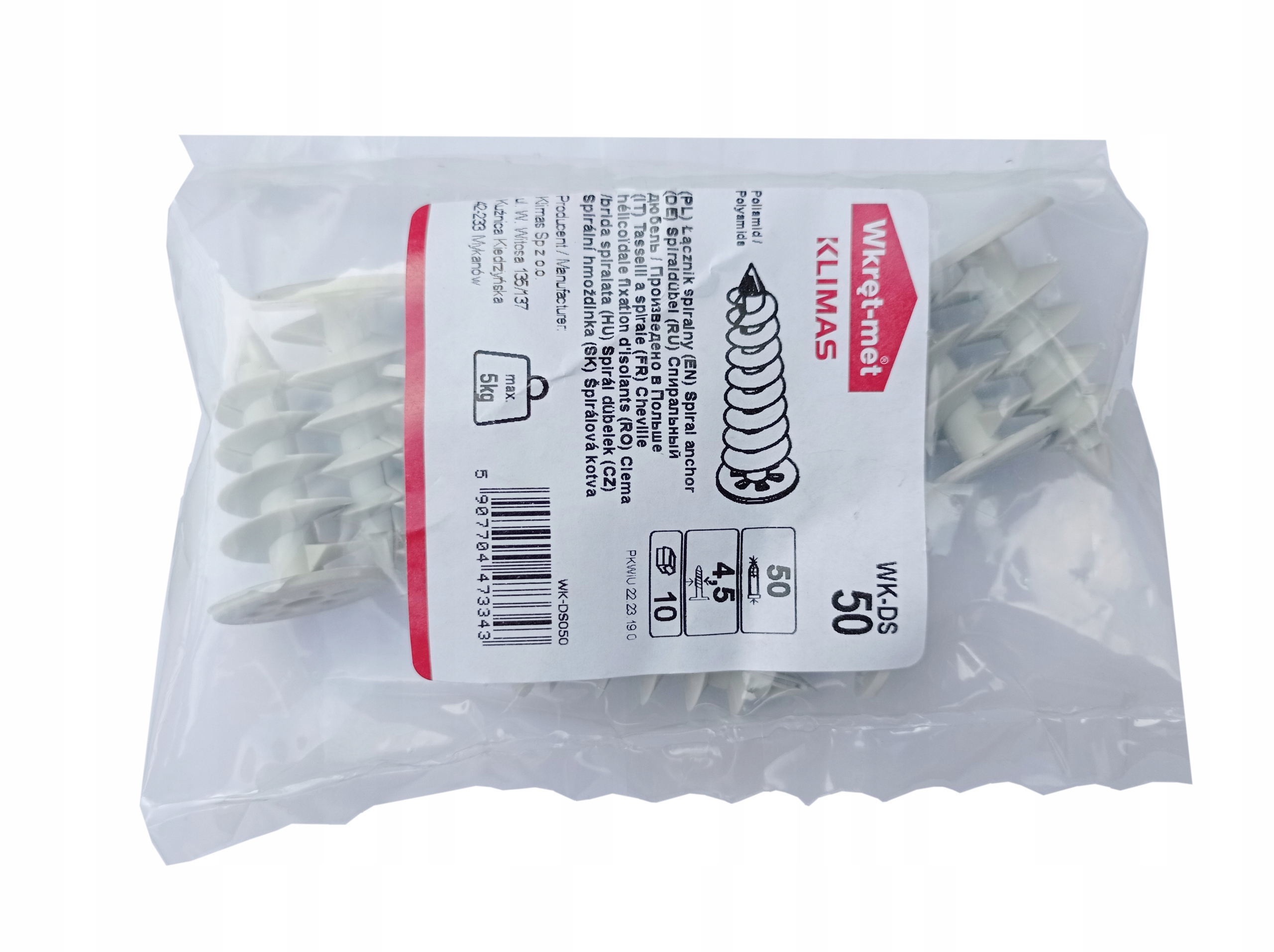 WKRĘTY KOŁKI ŚLIMAK DO STYROPIANU 50 mm 10szt Producent Wkręt-Met