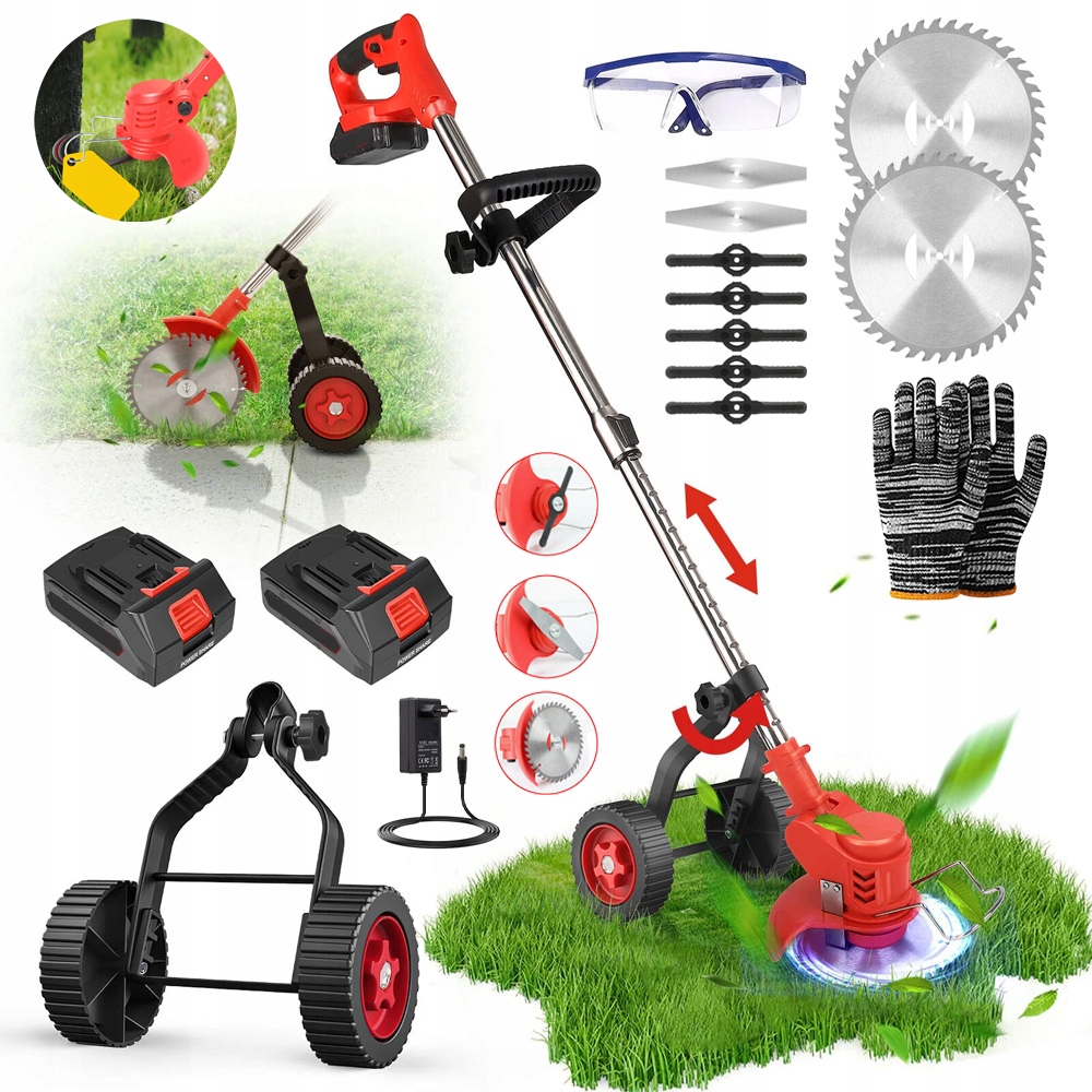 Aku Strunová Sekačka, Vyžínač Křovinořez Strunový Trávy Na Kolečkách S 2× Baterie