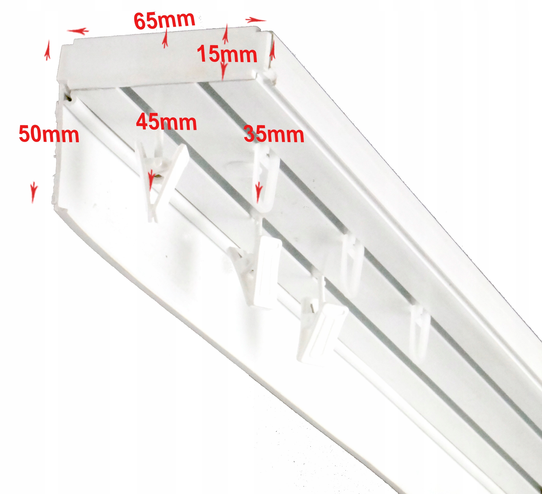 Szyna sufitowa PCV dwutorowa 200 cm kpl + OSŁONA Zawartość zestawu komplet