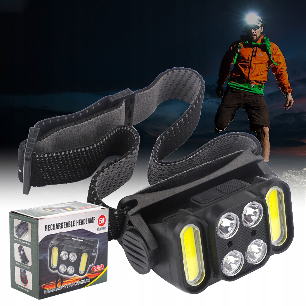 LATARKA CZOŁOWA LATARKA NA GŁOWĘ LED LAMPA CZOŁOWA 12 TRYBÓW OŚWIETLENIA Rodzaj klasyczna