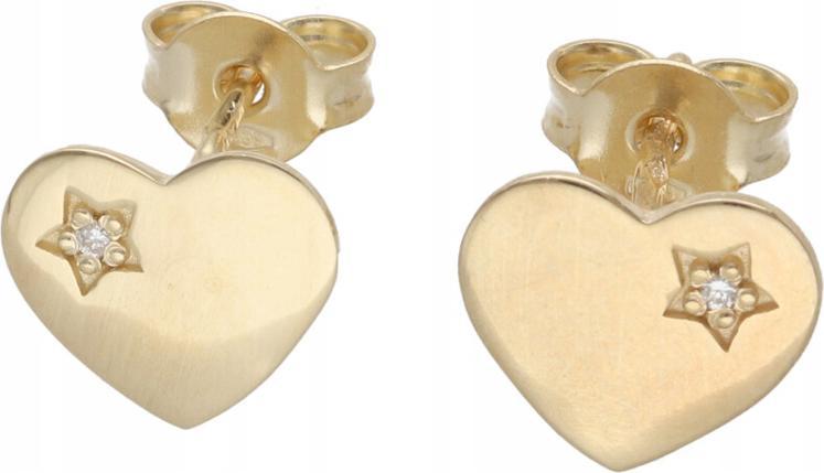 Zlaté náušnice 585 srdíčka s diamanty, elegantní vzor pro ni 14kt