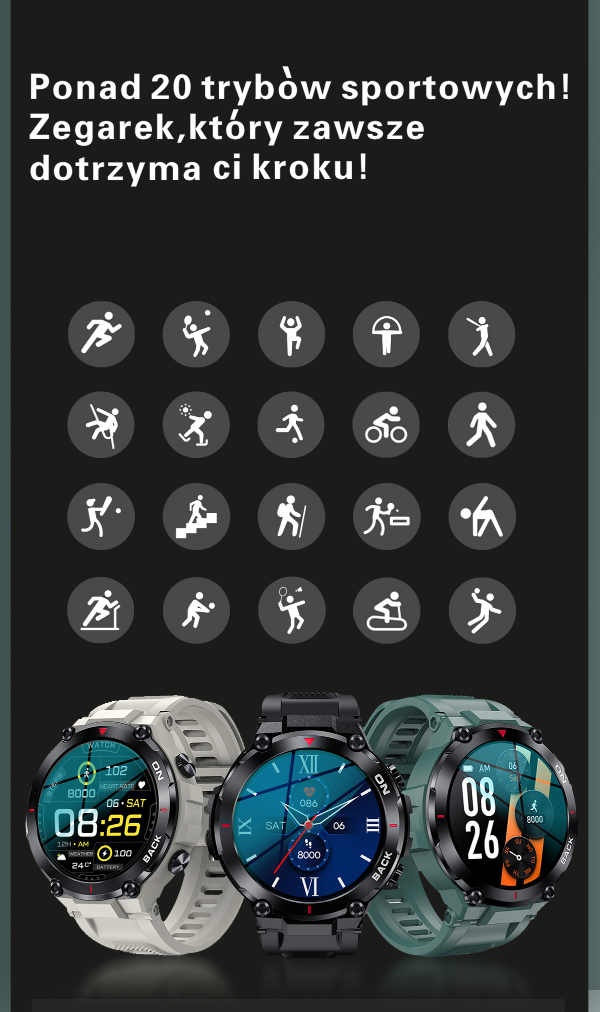 Smartwatch GRAVITY GT8-1 CZARNY Męski TĘTNO KALORIE SEN ROZMOWY BT PL SEN Komunikacja brak