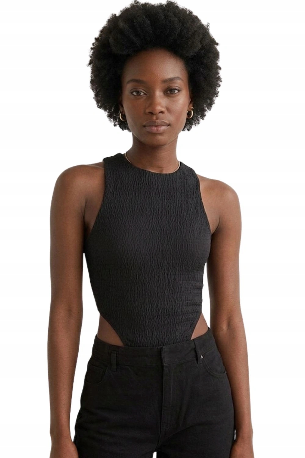 Dámské body Desigual s černou texturou, silně vykrojené na ramenních popruzích, vel. M