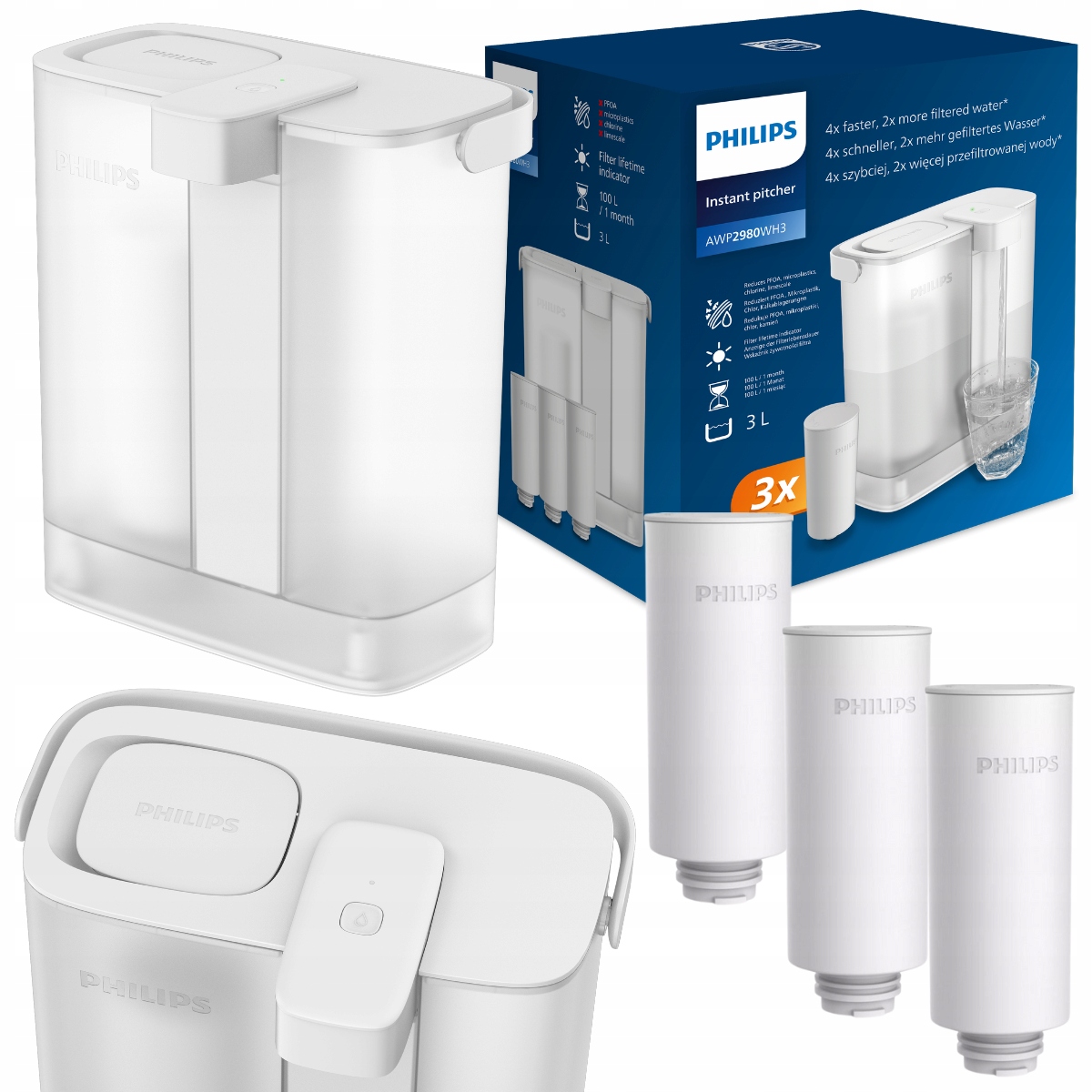Automatyczny filtr wody Philips, dystrybutor wody 3 wkłady w zestawie