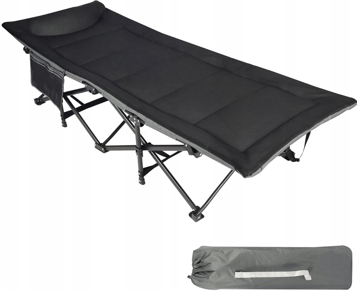Łóżko Turystyczne Składane Polowe Leżanka Kanadyjka 190x71cm Polówka Czarne