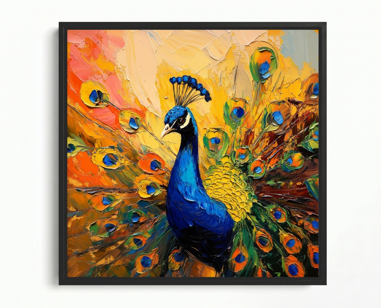Rám Na Obraz, Americká Krabička, Olej, Příroda, Fauna, Pták, Barevné Páví Peří, 80x80