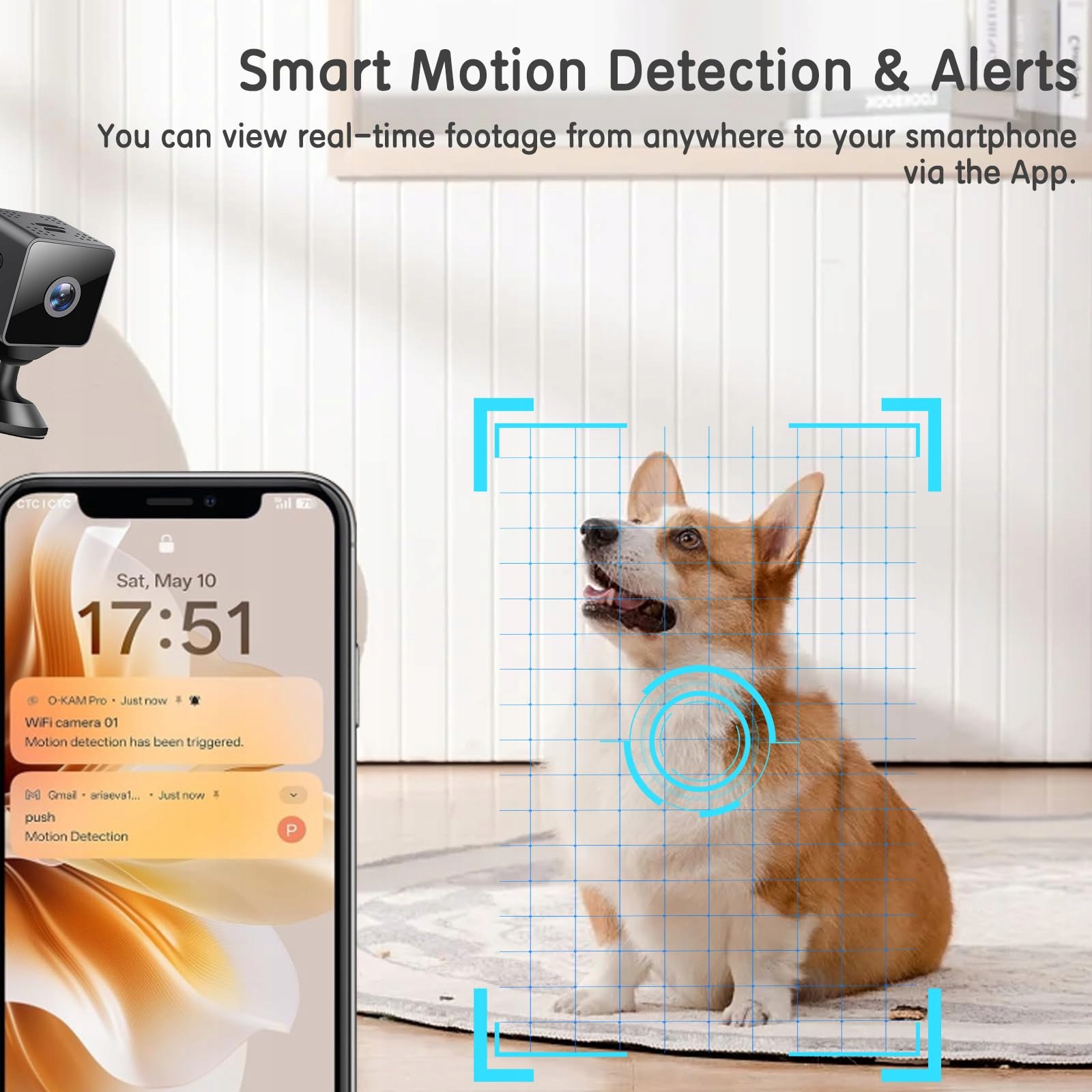 EKJANEPE Kamera WiFi 1080P Mini Nocna Detekcja Ruchu Wewnętrzna Zewnętrzna — miniatura 3