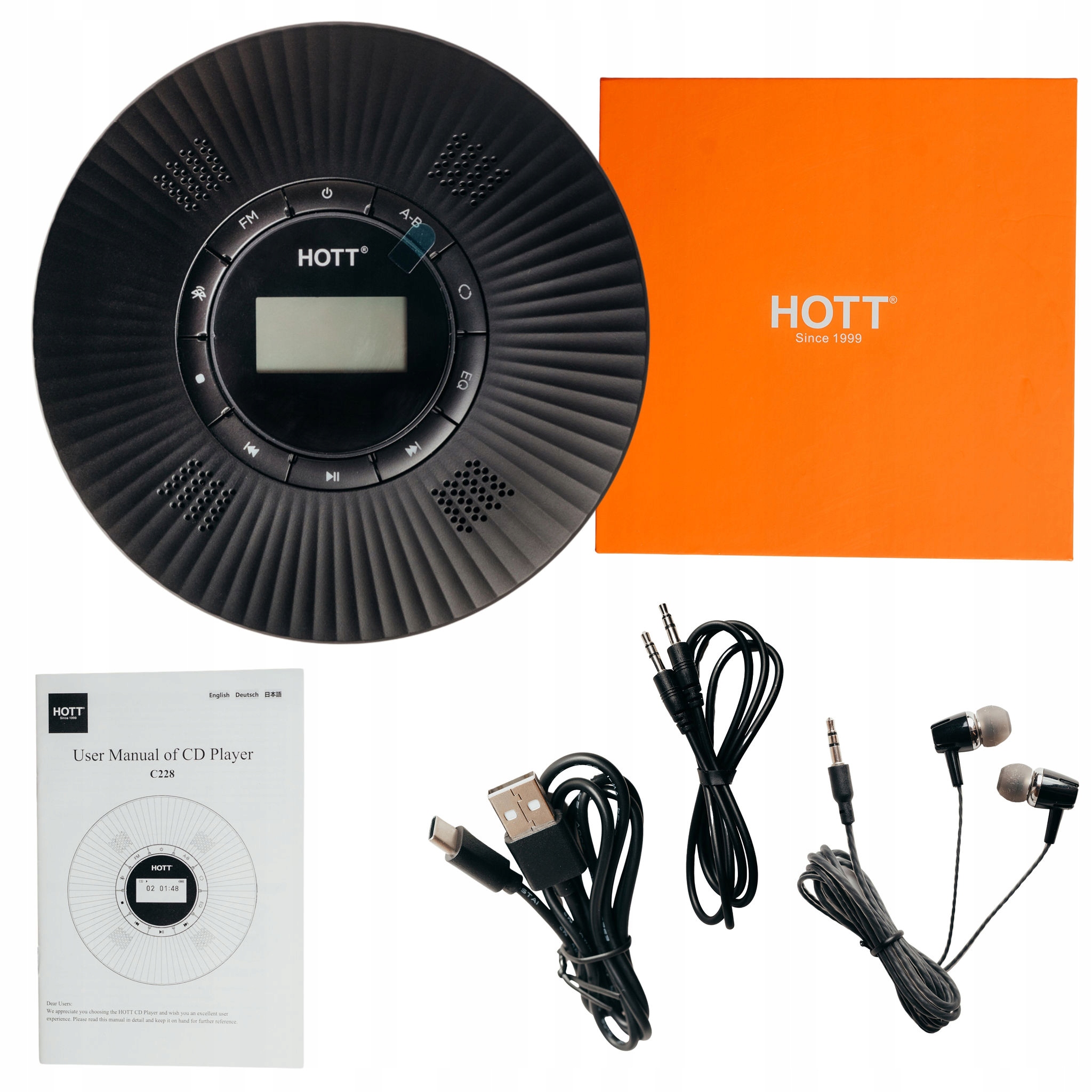 Odtwarzacz CD przenośny discman Bluetooth AUX GŁOŚNIKI, TRANSMITER FM, HiFi Rodzaj odtwarzanych nośników CD Audio