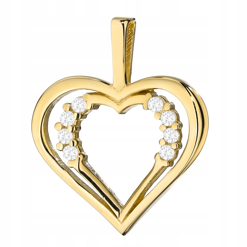 Zlatý Přívěsek Přívěsek pr. 585 Srdce V Srdci a Zirkony 14k