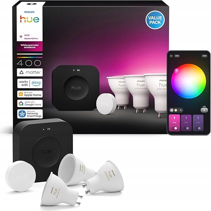 Philips Hue Startovací sada Bridge Pro 3 žárovky GU10 Smart Button