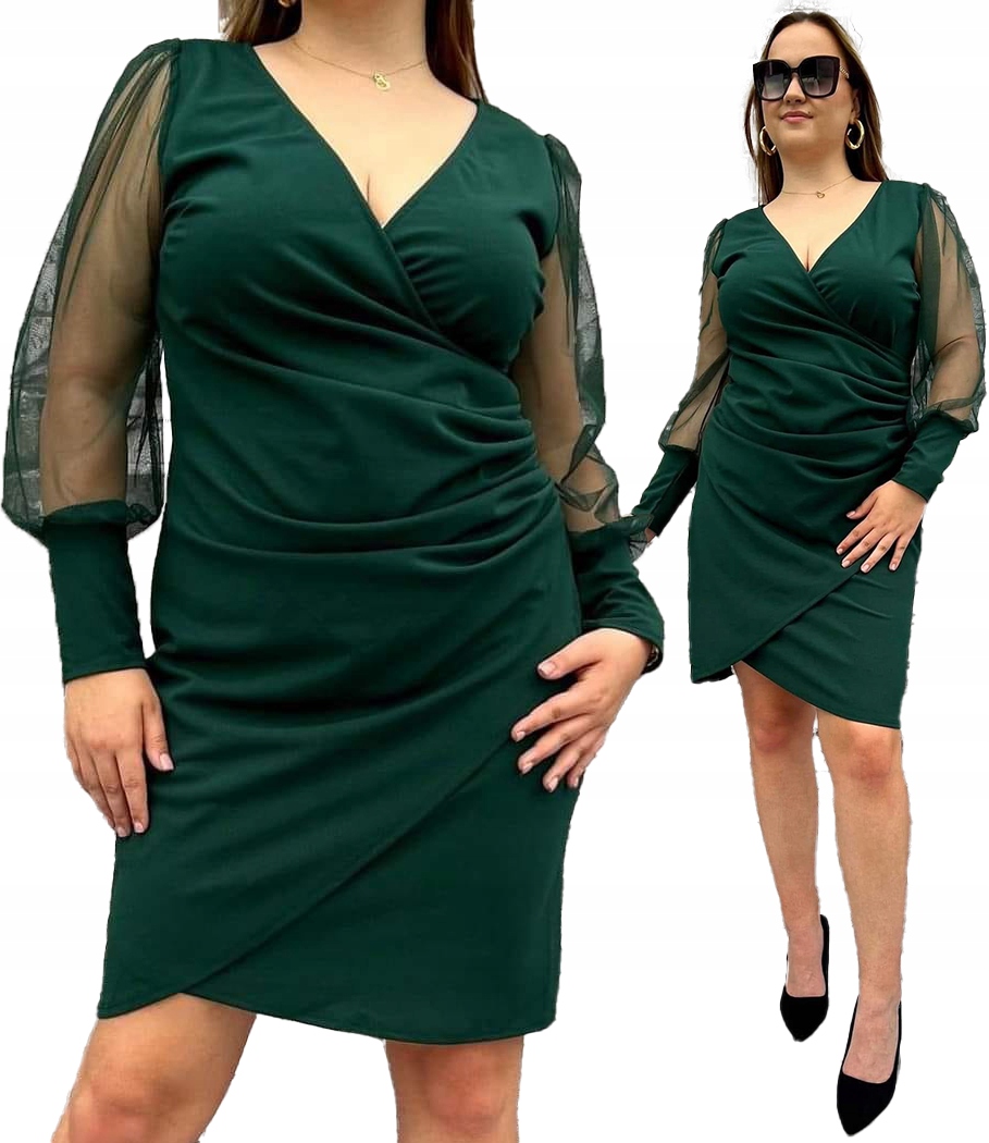 Šaty Midi Korunka Obálková Zelená Elegantní Barvy Nařasení vel. 42