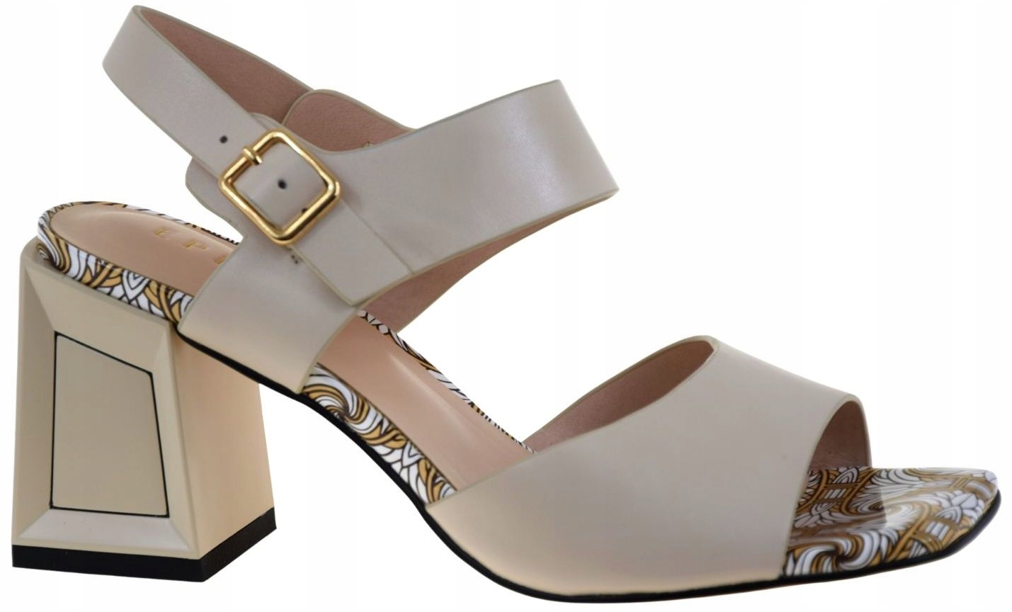 Béžové dámské kožené sandály na podpatku, elegantní Epica JIJI60035D VEL.38