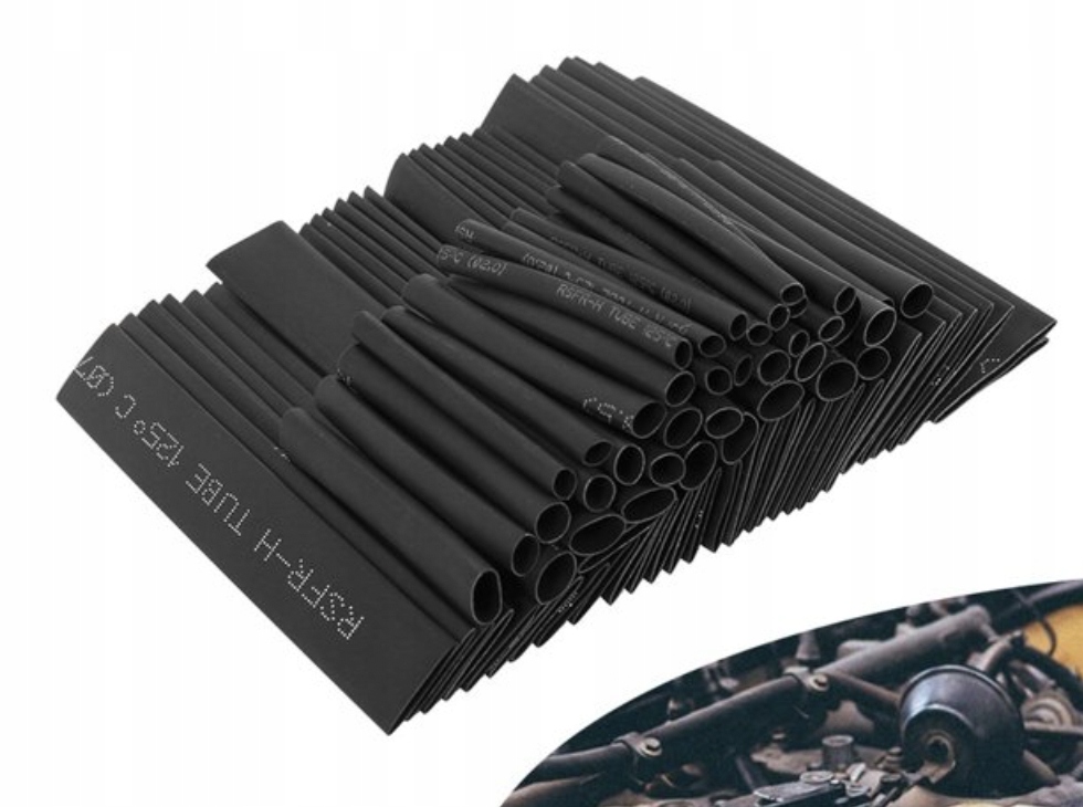 ZESTAW RUREK RURKI TERMOKURCZLIWE 127 x SZTUK ZŁĄCZKI KOSZULKI CZARNE Średnica rurki 13 mm