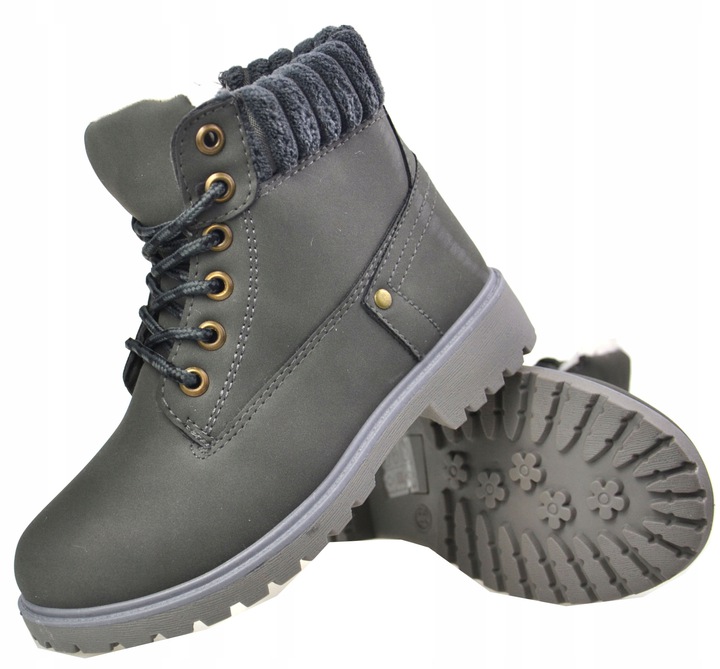 TRZEWIK TRAPERY Botki Ocieplane FUTERKO Szare r33