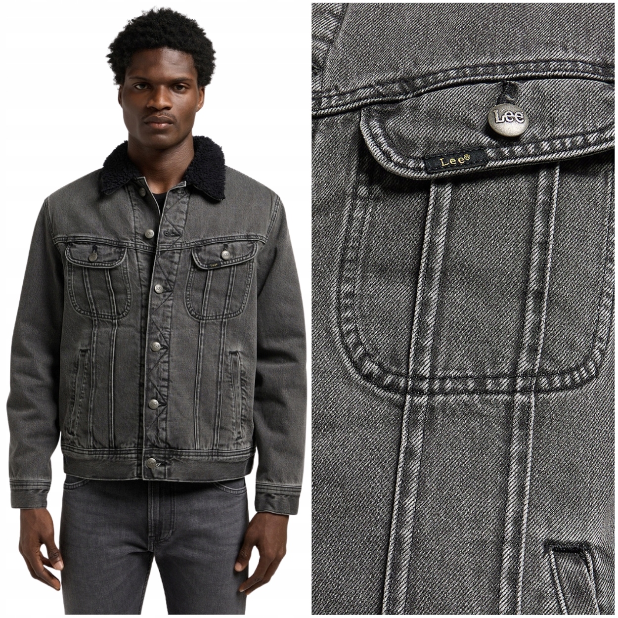 Lee Sherpa Jacket Obsidian Džins zateplená šedá džínová katana na medvídkovi L