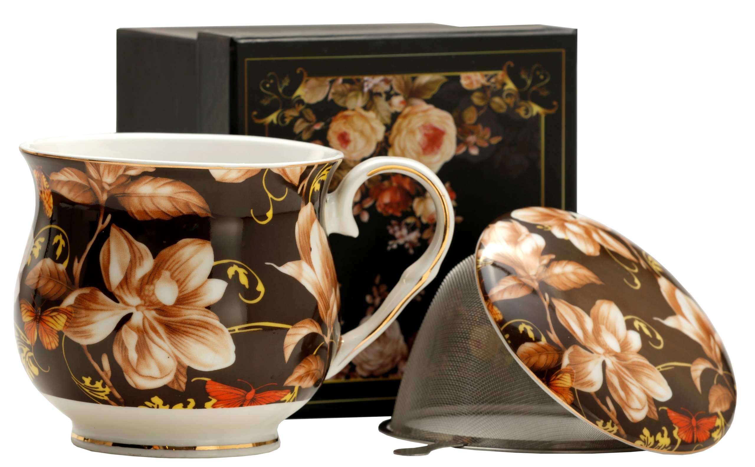 

Piękny Porcelanowy Kubek z sitkiem 480ml Kwiaty