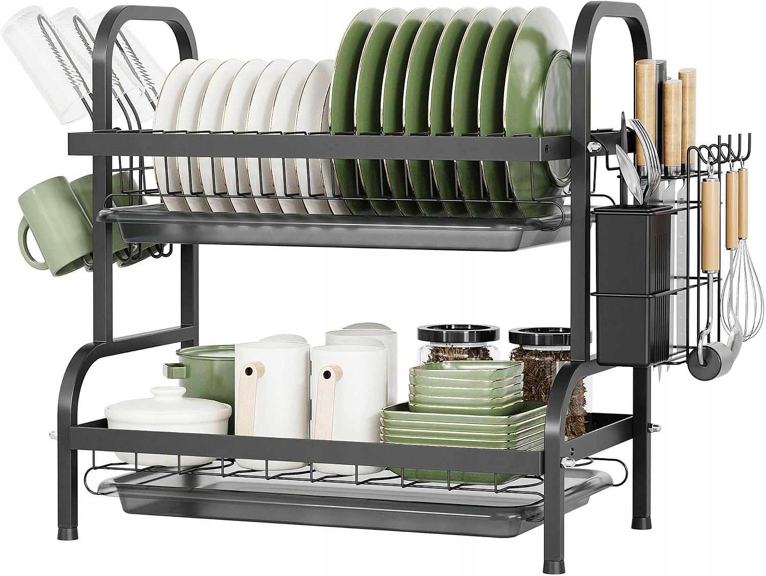 Odkapávač Odkapávač Na Nádobí Dvouúrovňová Stojící Kovová Polička Regál