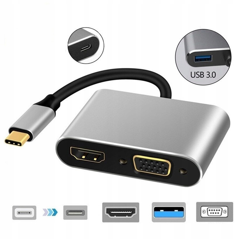 HUB USB-C ADAPTER HDMI 4k VGA USB 3.0 PD Zastosowanie USB, FireWire