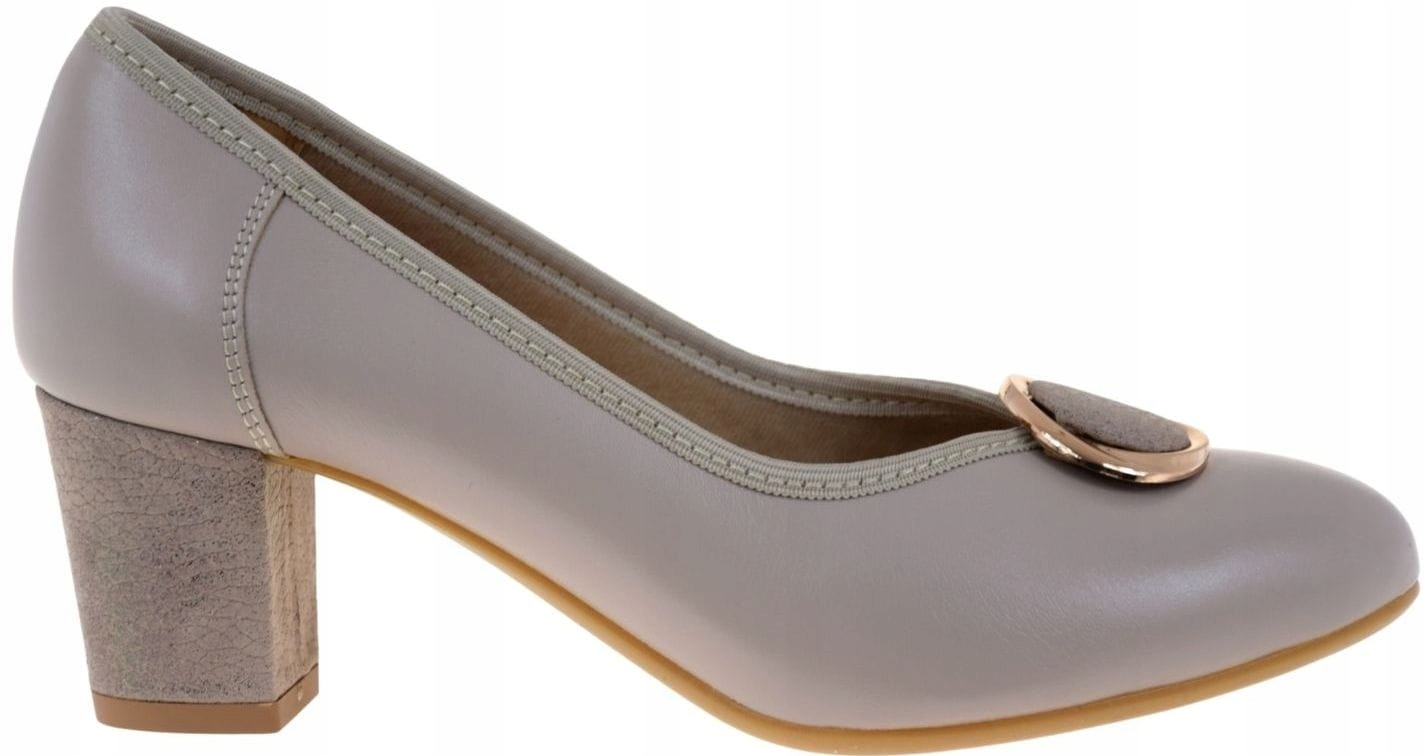 Béžové dámské kožené lodičky na podpatku s ozdobou Galant Orto 4054 VEL.40