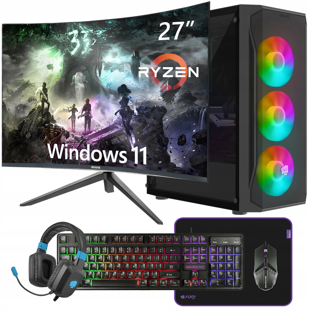 Herní Set Ryzen 5500 Rtx 3050 32GB DDR4 Ssd 512 Monitor 27