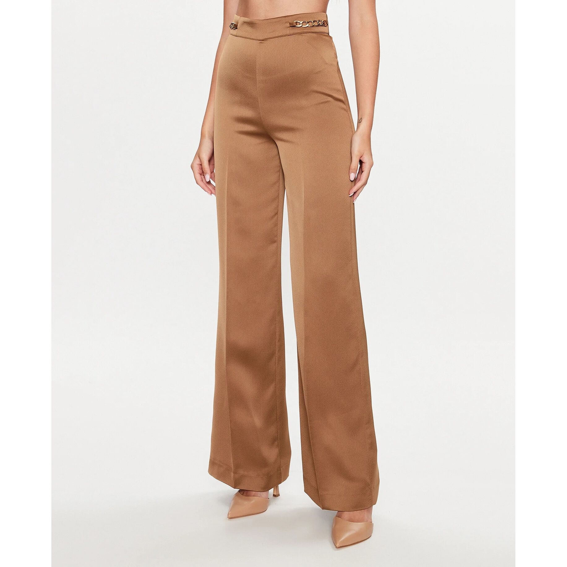 Guess Elegantní Hnědé Kalhoty S Vysokým Řetězem 42 G_a