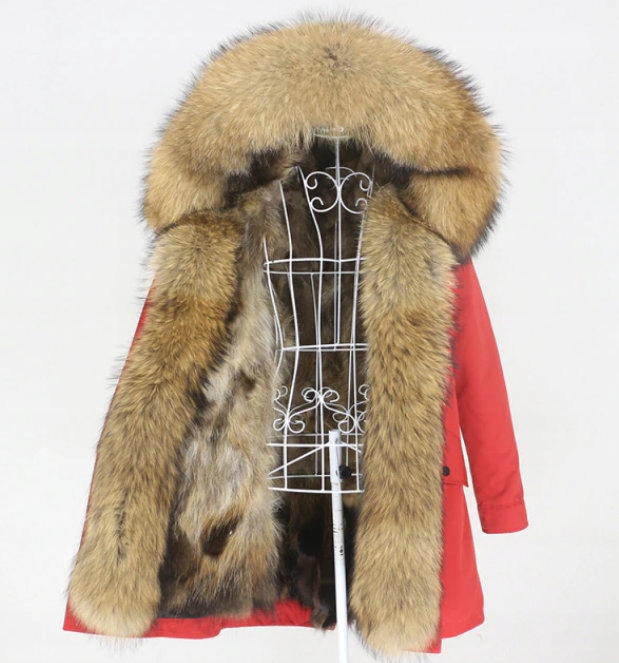 Parka Futro Jenot Srebrny Rudy Lis KOLORY 44 XXL Rozmiar XXL