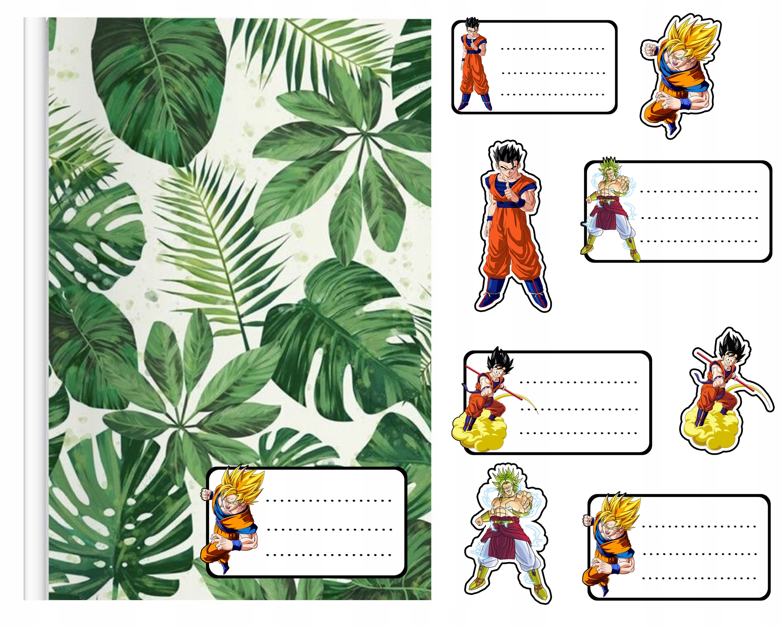 NAKLEJKI NA ZESZYT ZESZYTY NALEPKA 8szt - DRAGON BALL WZORY Z GIER + GRATIS