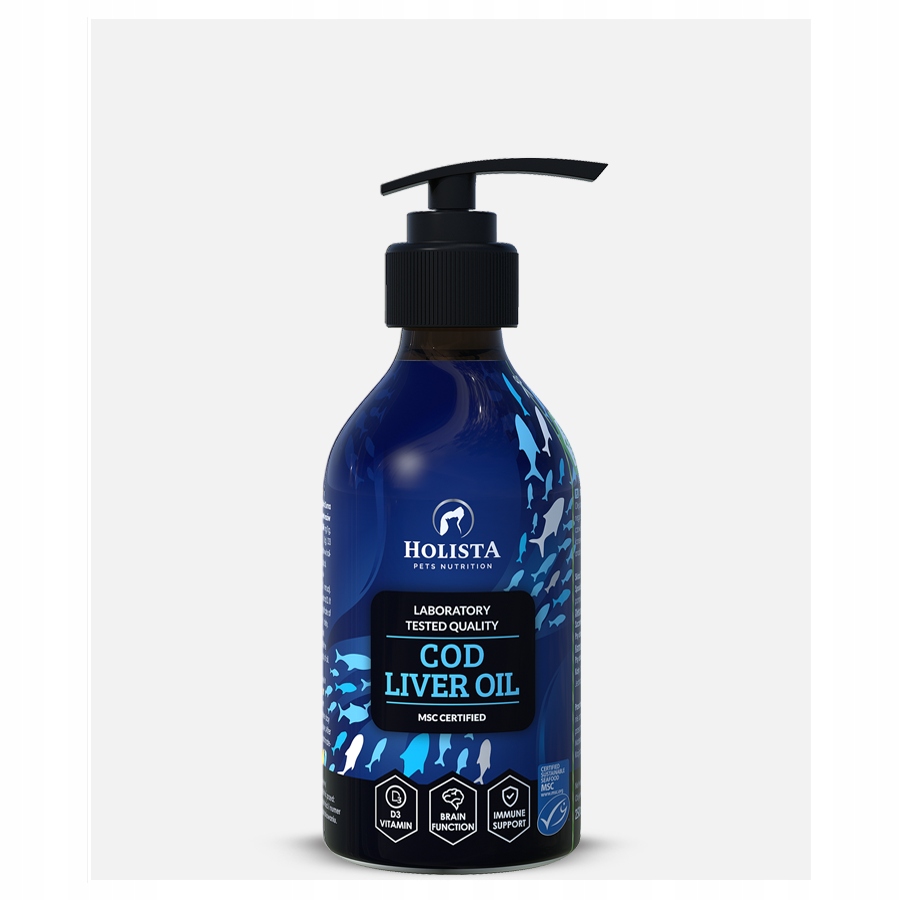 Levně Olej z tresčích jater HolistaPets 250 ml bez cukru pro psy a kočky