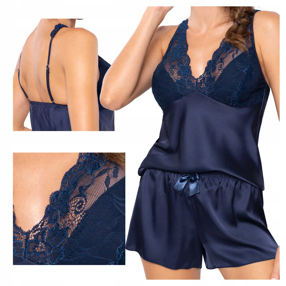 Donna Dámské saténové pyžamo s krajkou Mari 1/2 tmavě modré 2XL