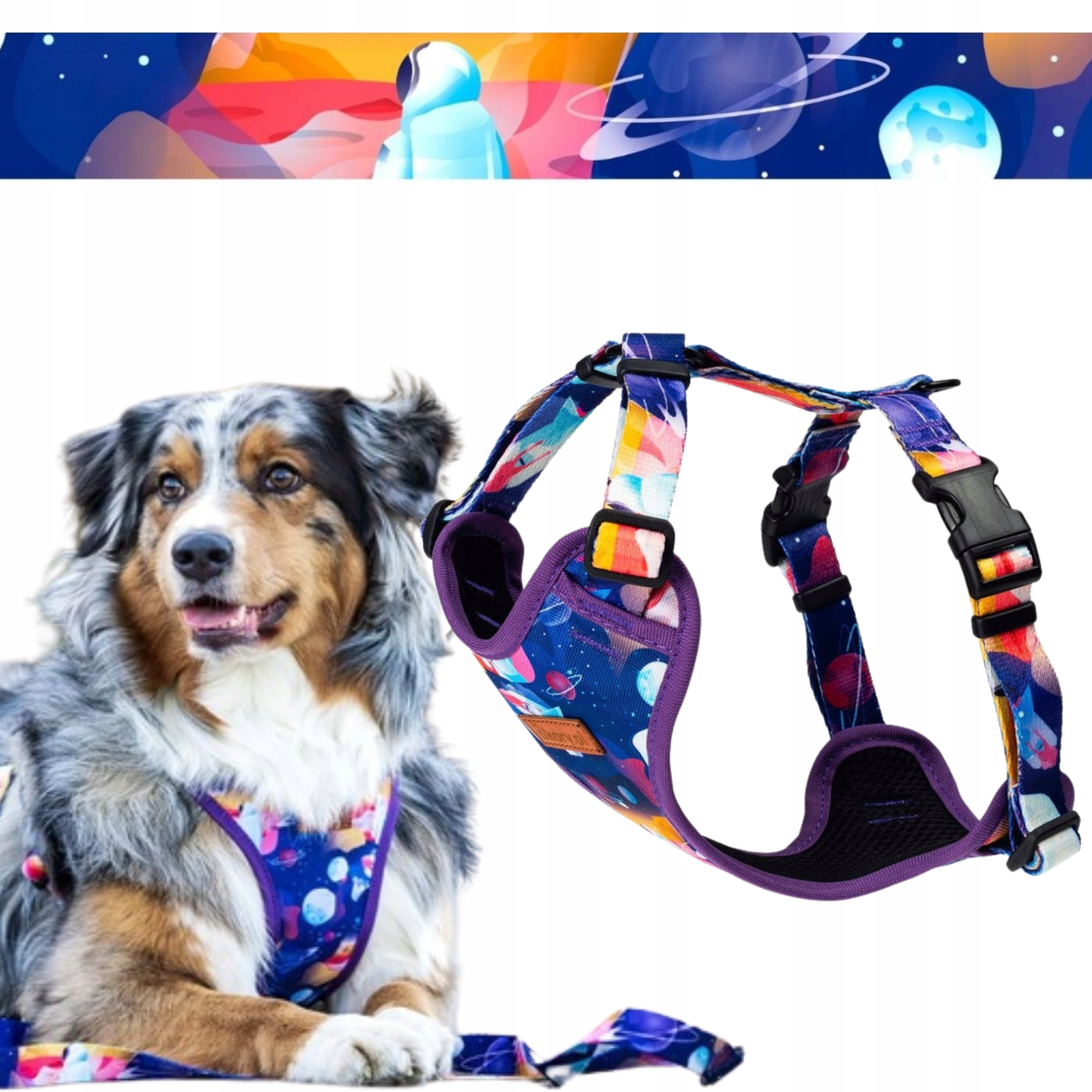 Regulovatelné beztlakové postroje pro velkého psa L 30 mm Ukory Modré cosmos