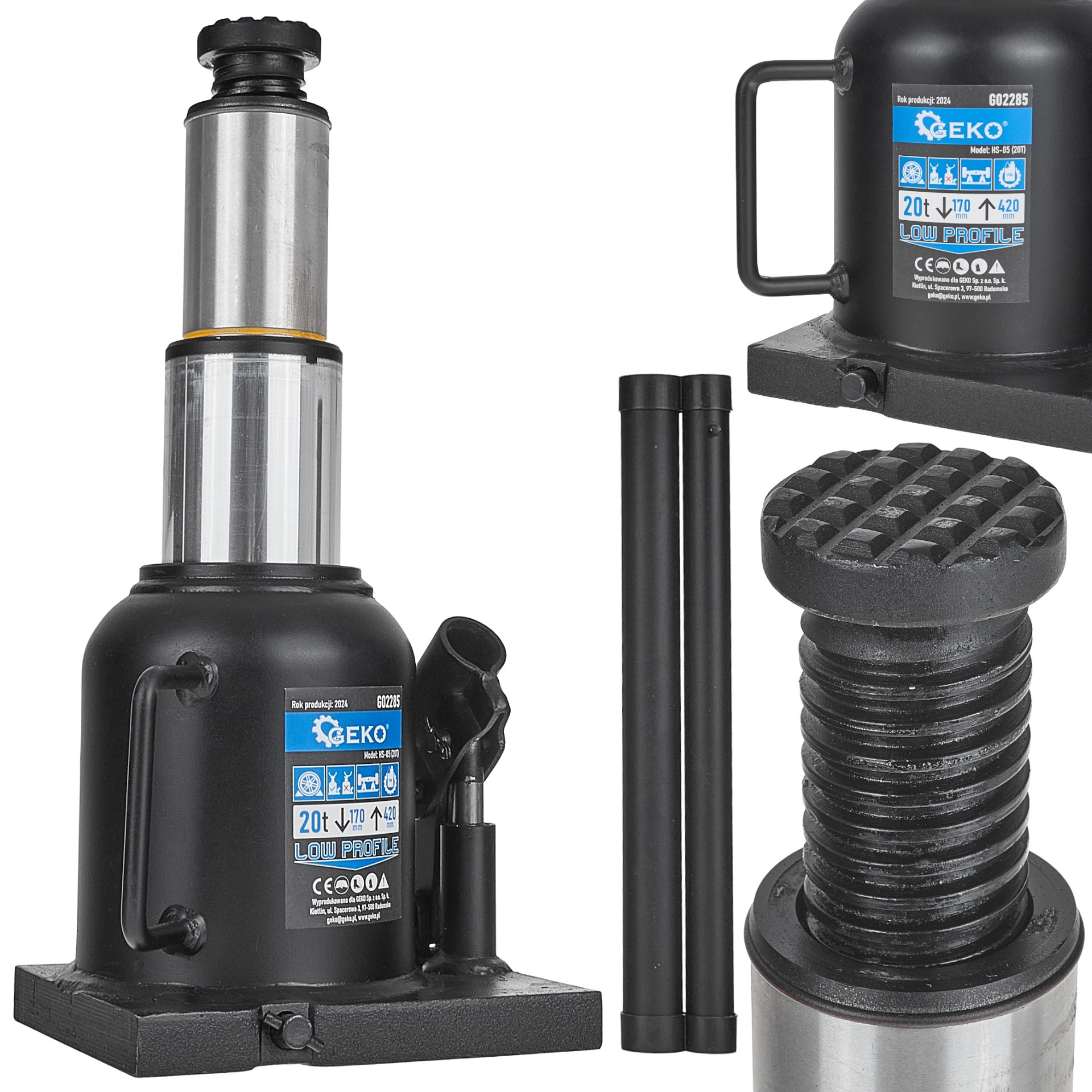 Hydraulický Stĺpikový Zdvihák Dvojstupňový 20T Geko G02285