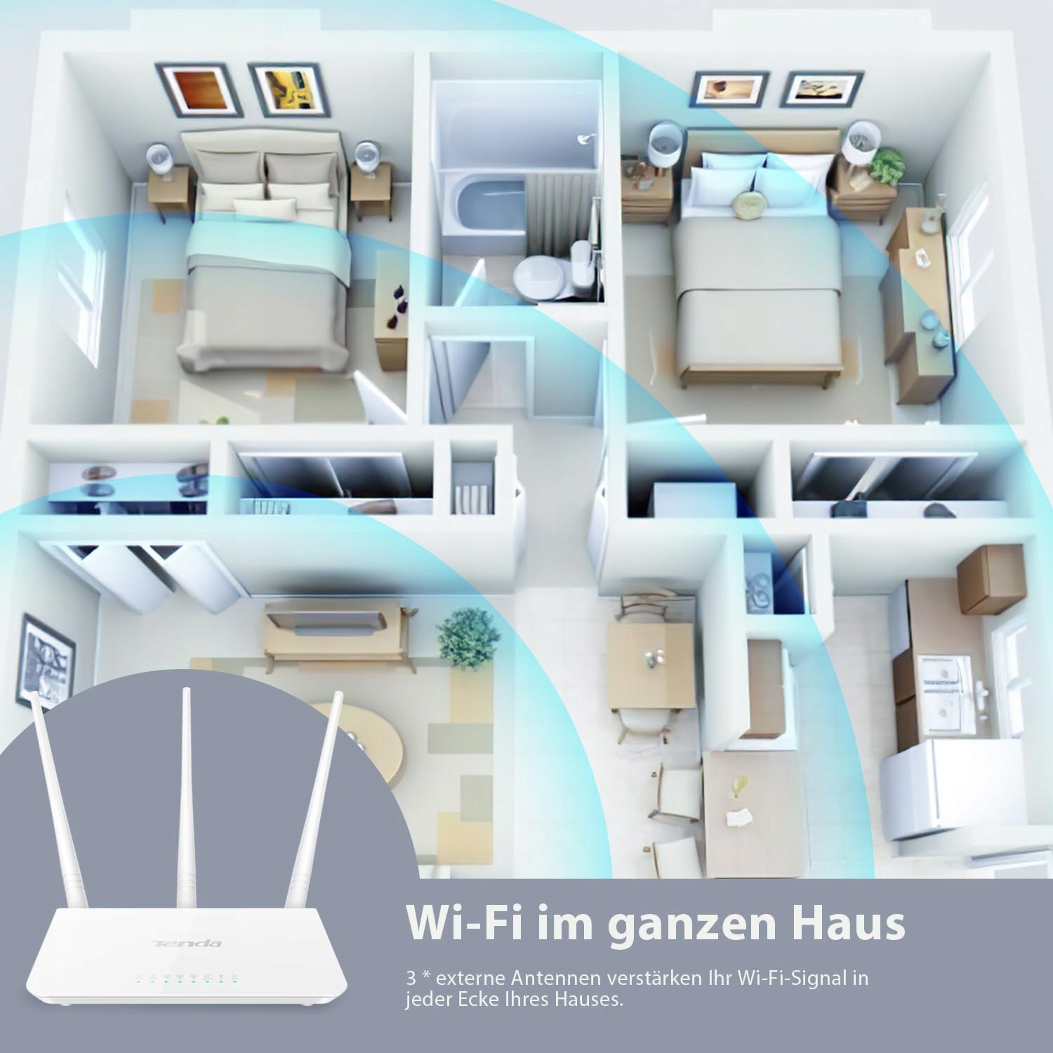 TENDA F3 N300 Router WLAN 300Mb/s 2.4GHz 3 Antennas 3 LAN WAN Ports AP — miniatura 4