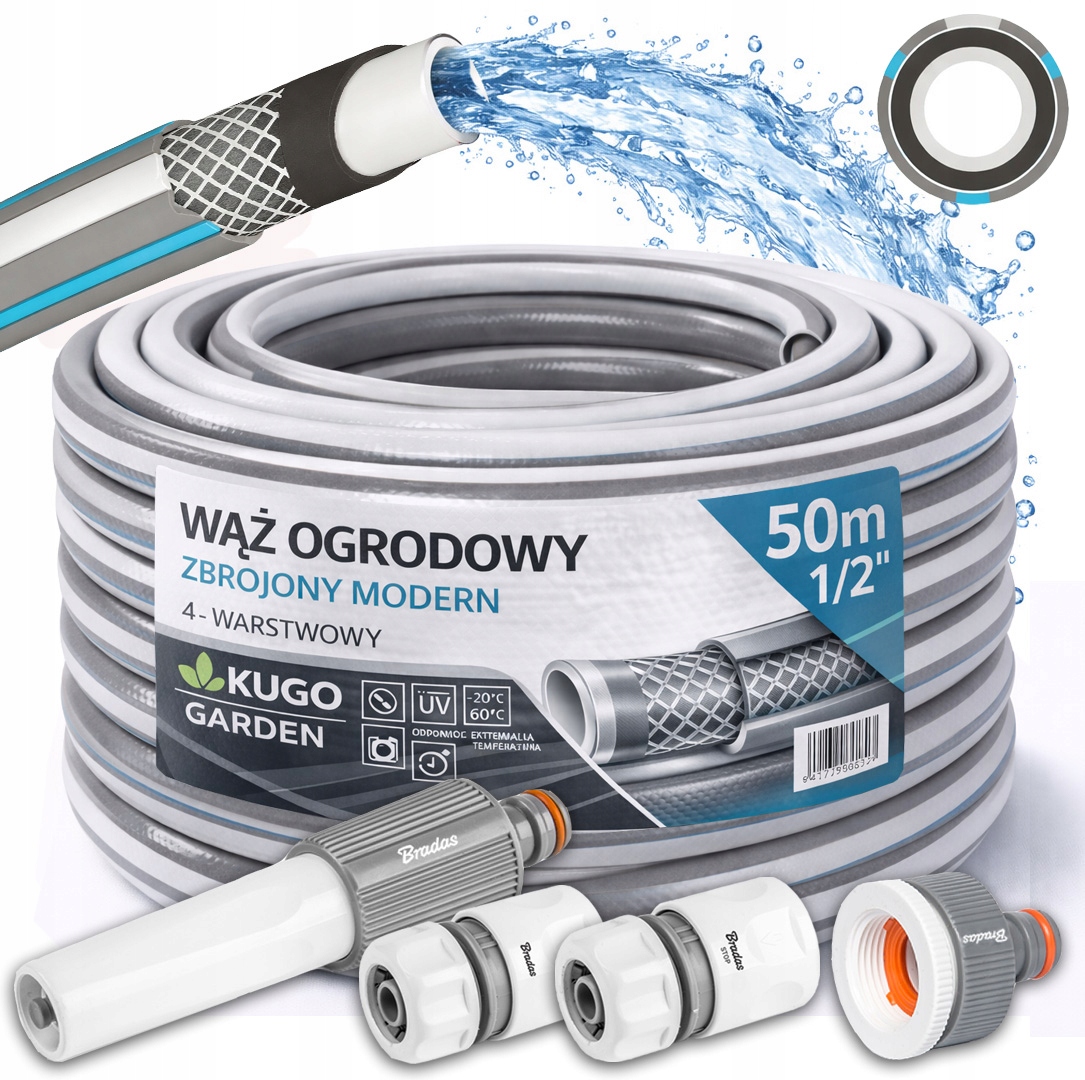 Hadice 1/2" 50 m 4 Vrstvy Plus Moderní Zavlažovač Set Bradas