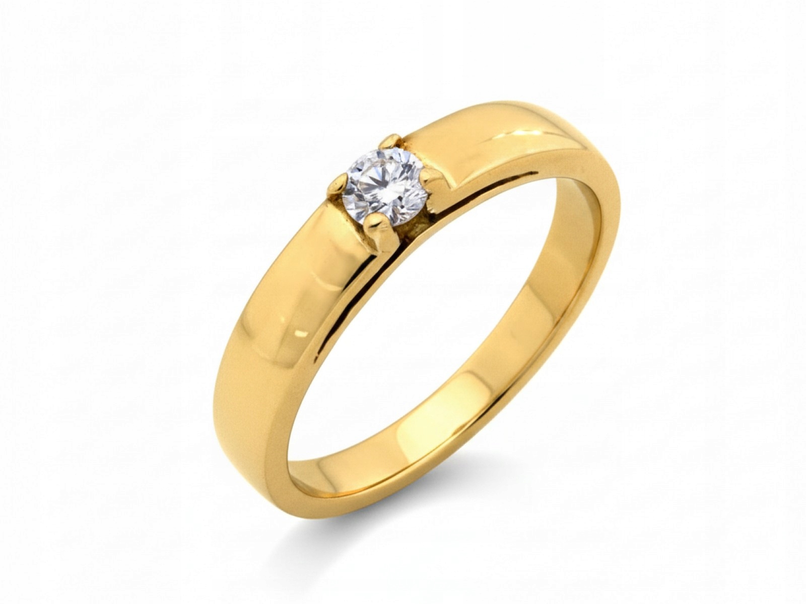 Prstýnek ze zlata 585 s lesklým zirkonem, efektní, lesklý