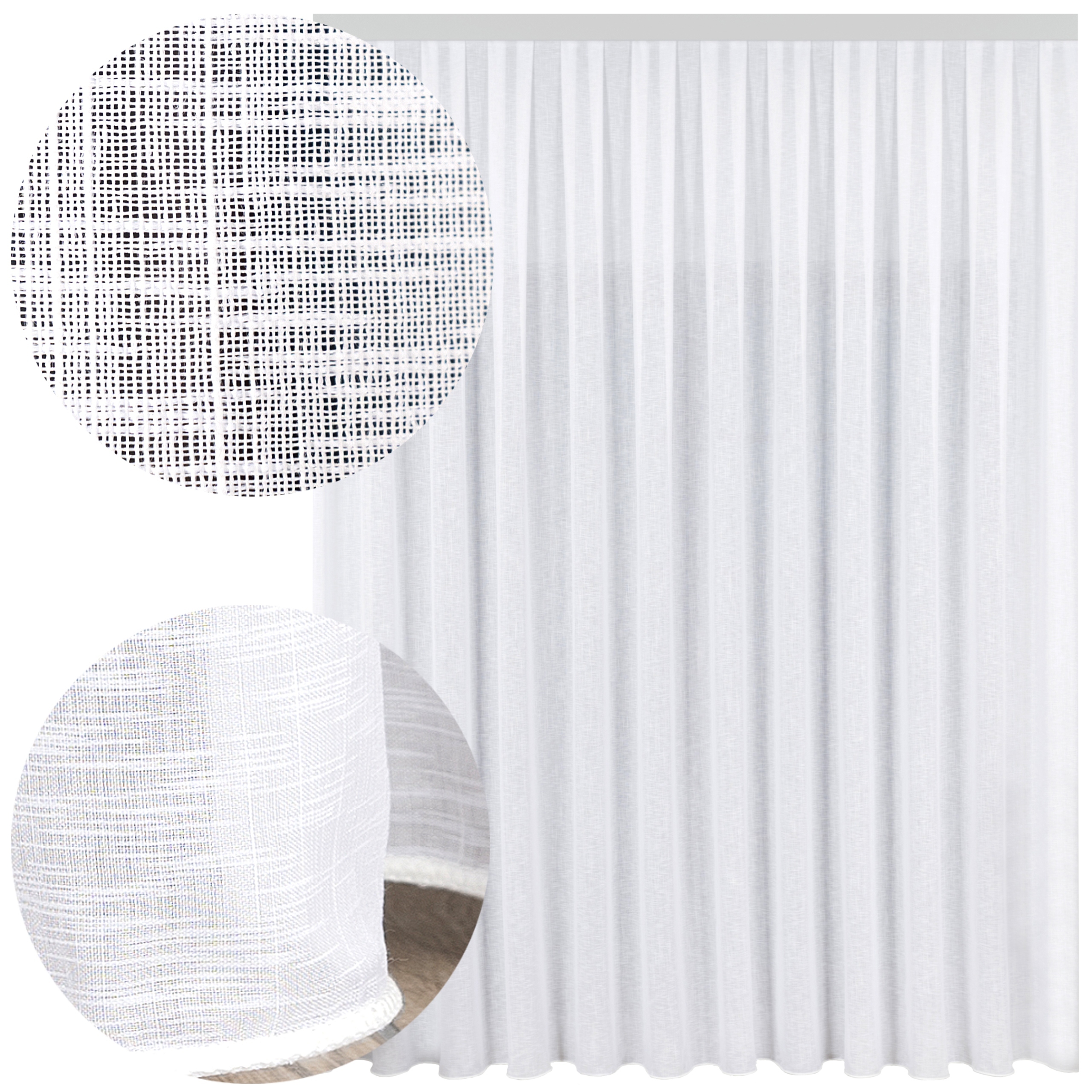 ZASŁONA FIRANA GOTOWA BIAŁA BATYST NA TAŚMIE OŁOWIANKA DO SALONU 200x250