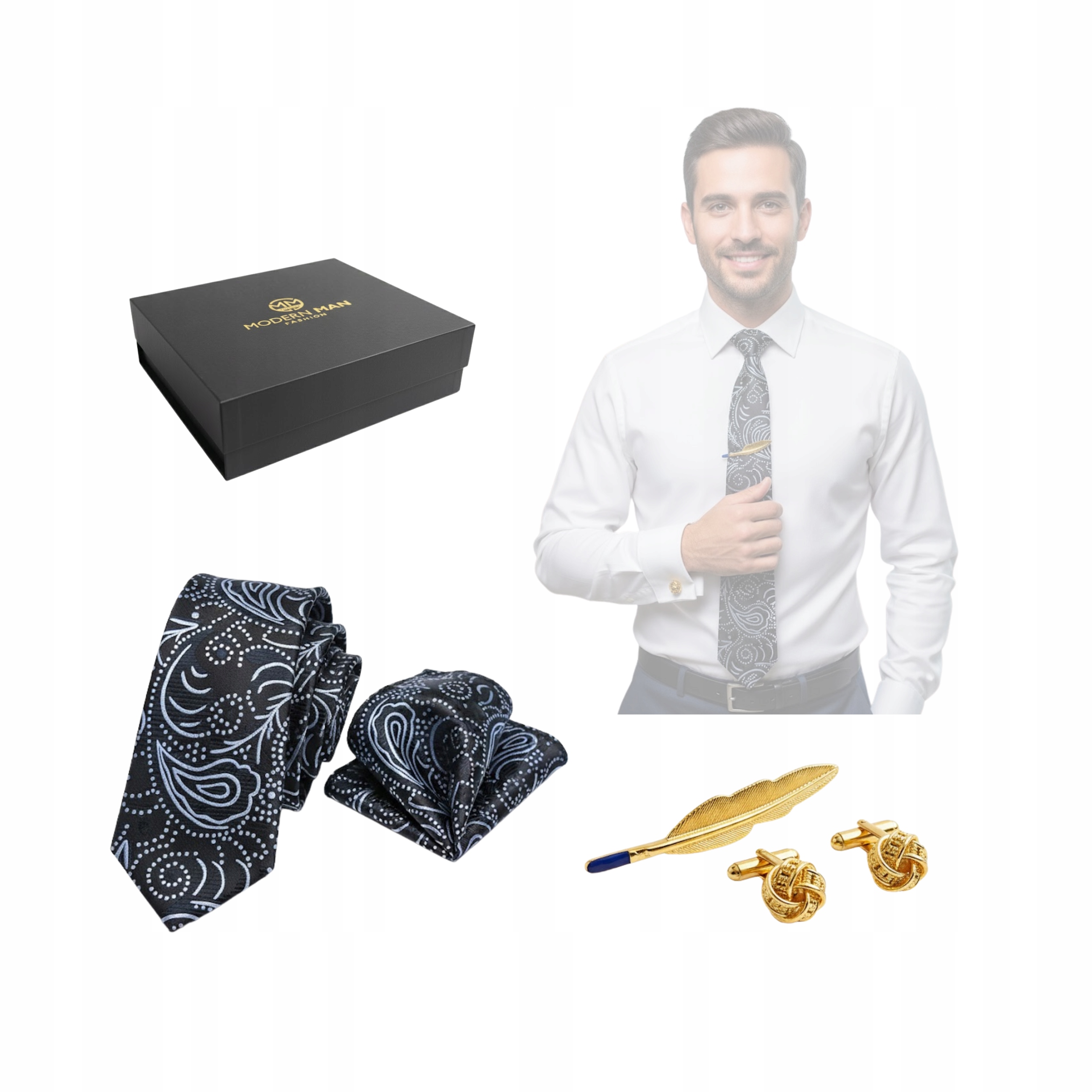 Pánská sada kravaty, manžetových knoflíčků a kapesníčku do saka stylový Svatba dárek pro něj
