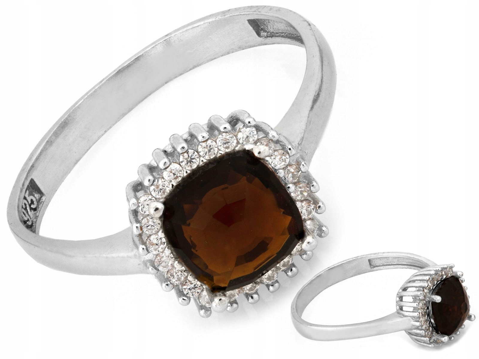 Dámský stříbrný prstýnek 925 čtvercová Markiza s hnědou zirkonií r18