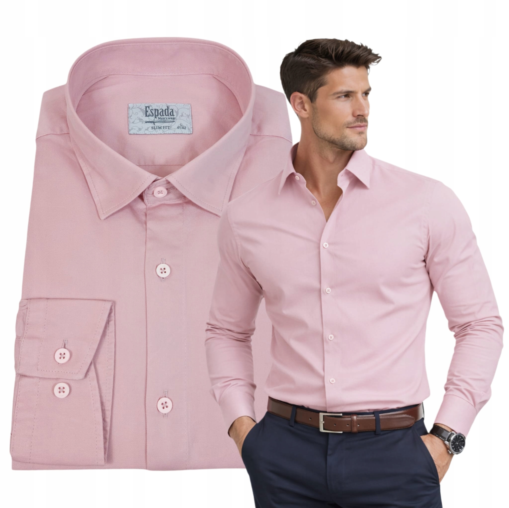 Pánská košile Růžová Matná Silnější Bavlna s elastanem Slim vel. XL