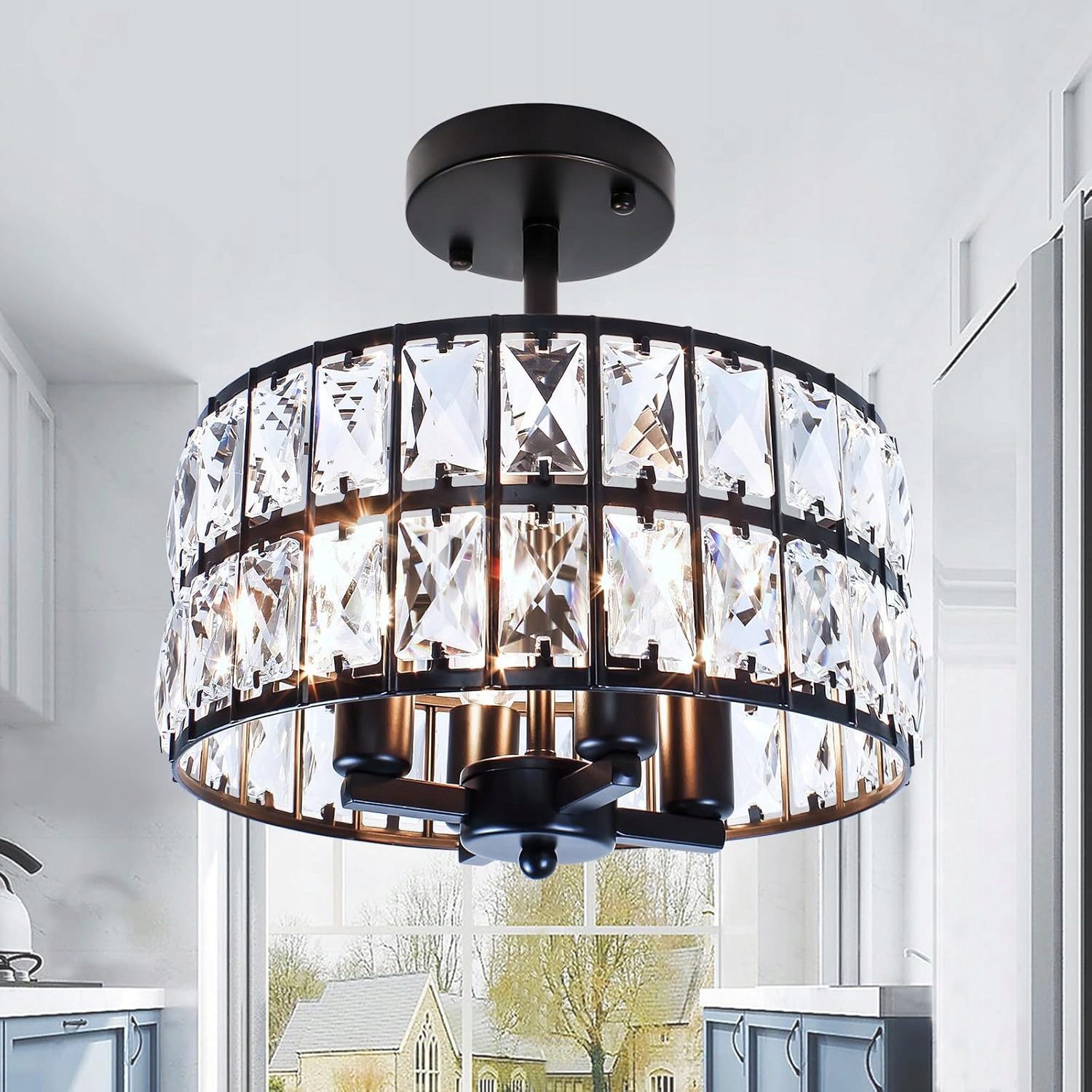 Stropní Svítidlo Křišťálová – 4bodová, kov Křišťál E14, černá