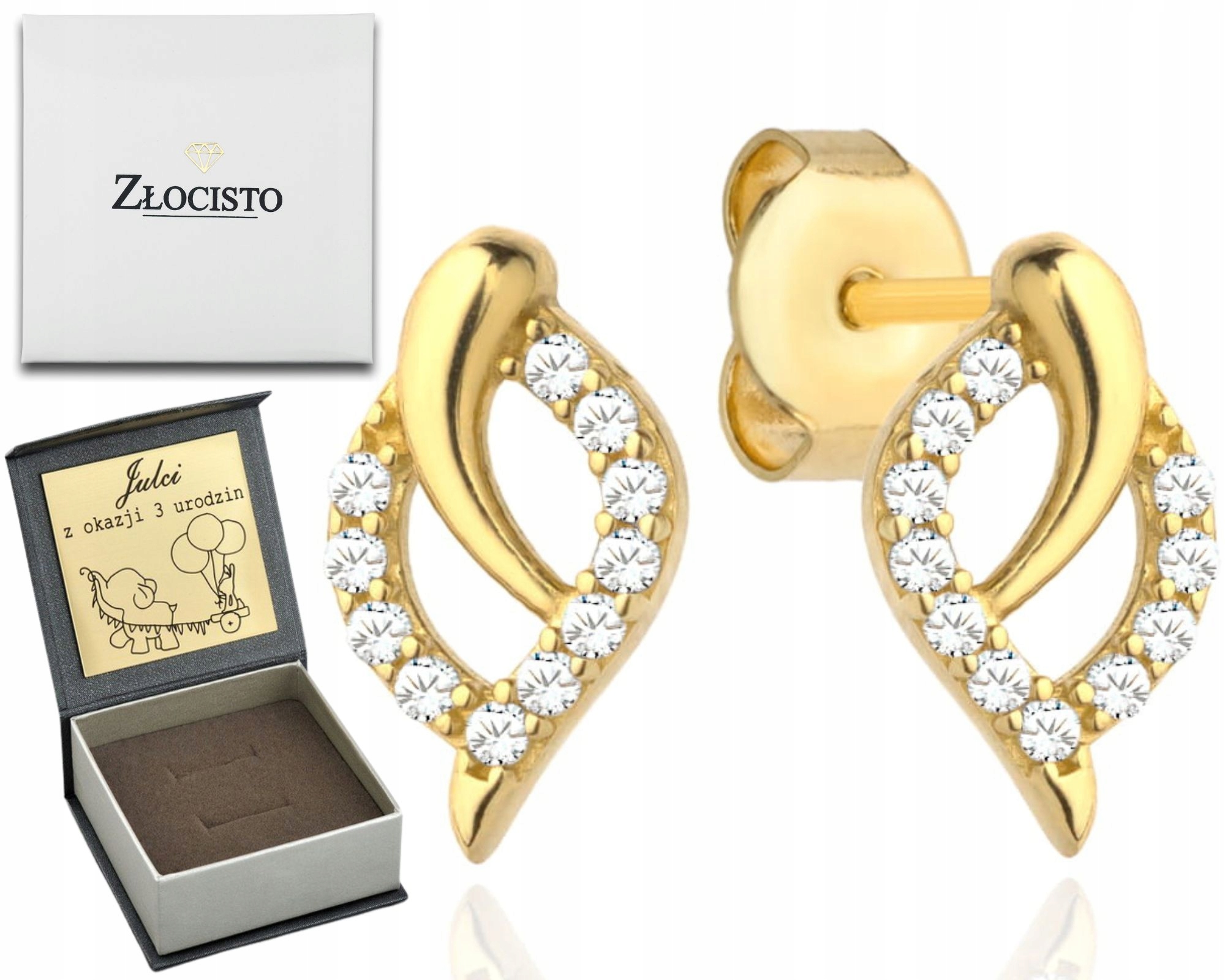 Puzetové Náušnice S Lístečky A Zirkonovou Částí Gravírování Jako Dárek