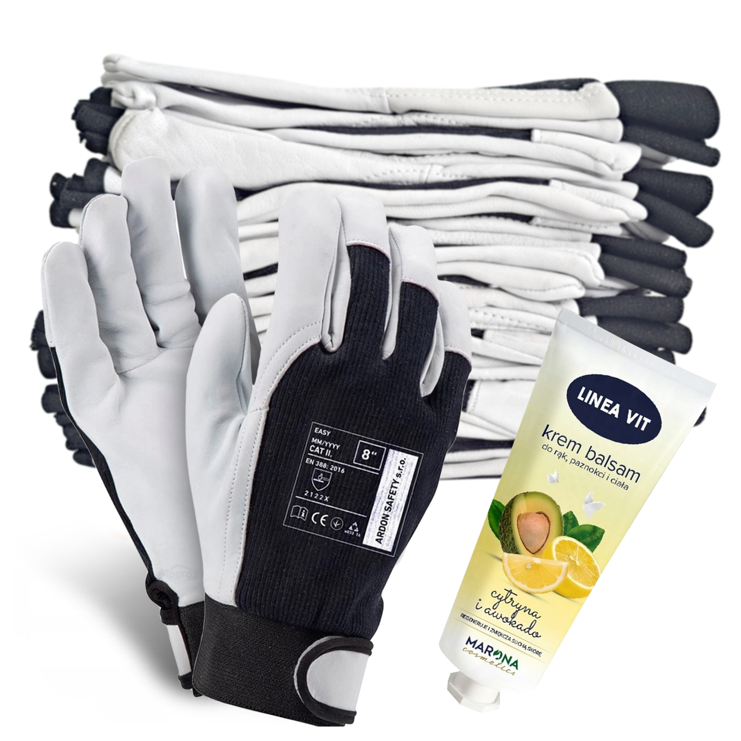 12 párů Pracovní Rukavice se suchým zipem vyztužených kůží Ardon Easy vel.7-S