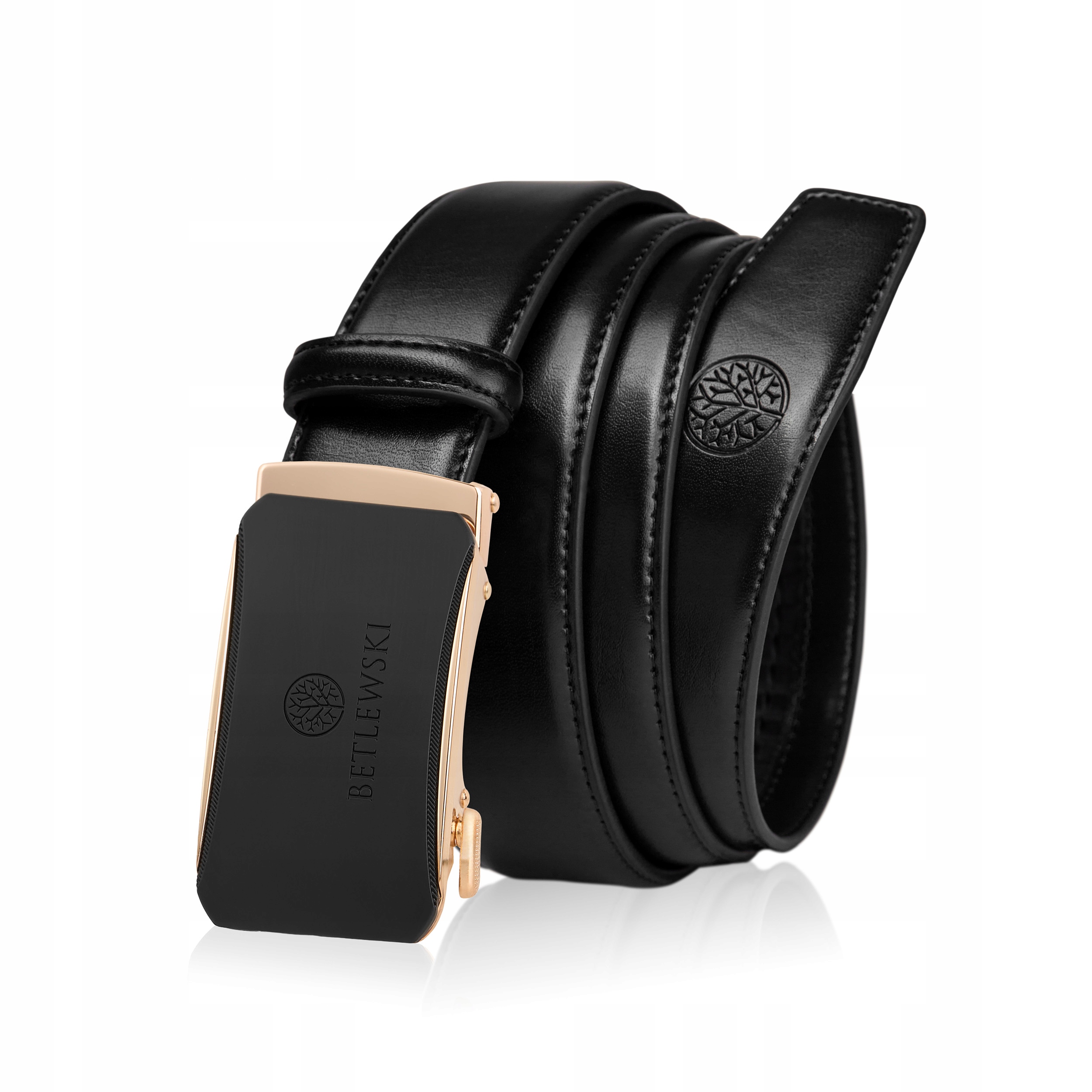 Pásek pánský ke kalhotám Betlewski černý klasický automatický přírodní kůže