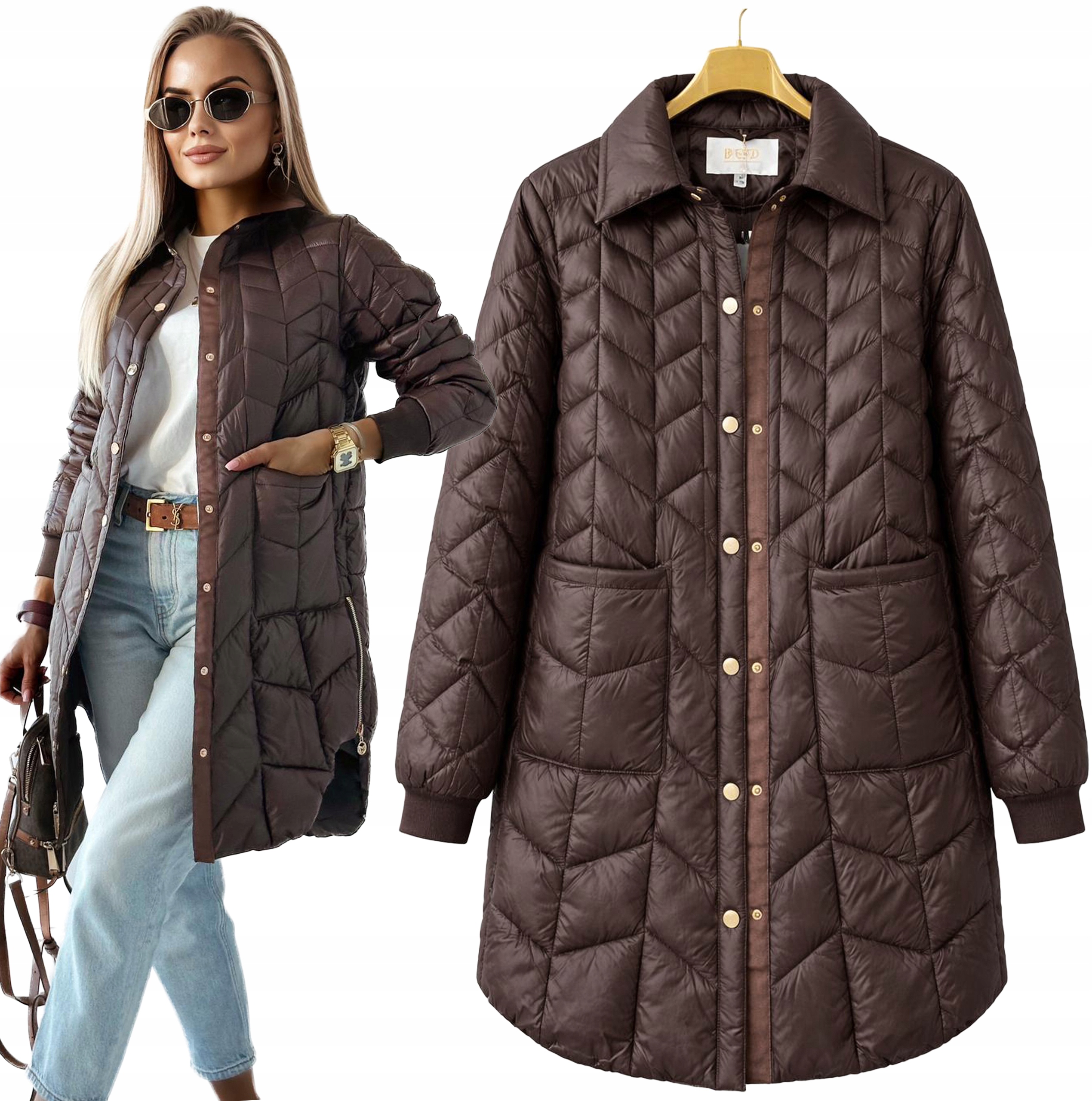 Hnědá lehká přechodová dámská dlouhá prošívaná kabátek M Cassi