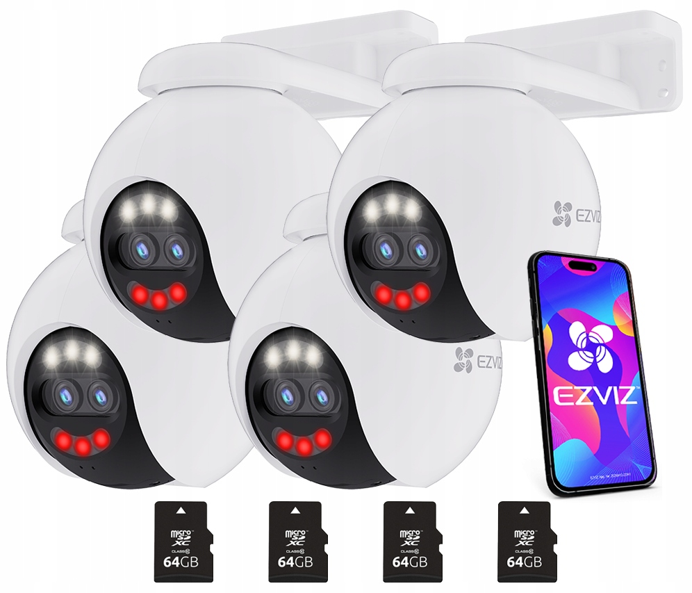 4x otočná WiFi kamera 4K H80x UltraHD 8MP 2MP Ezviz Autotracking 64GB