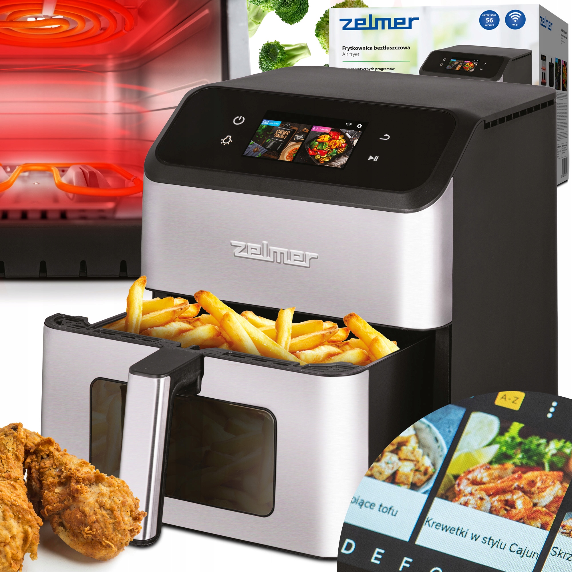 Frytkownica Beztłuszczowa Zelmer Podwójna Grzałka Air Fryer Smart WiFi 6,5L