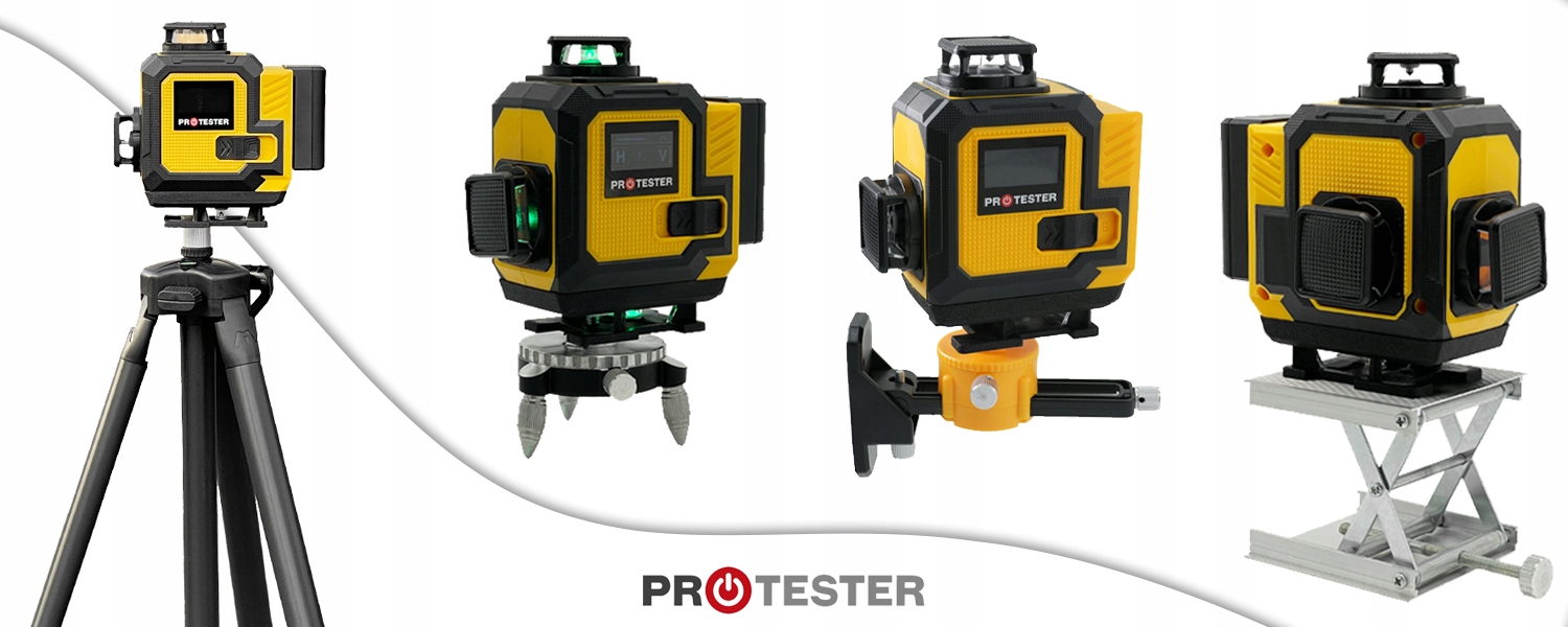 LASER 4D 16 LINII ZIELONY LCD IP54 PILOT ZESTAW STATYW POZIOMNICA LASEROWA Marka PROTESTER