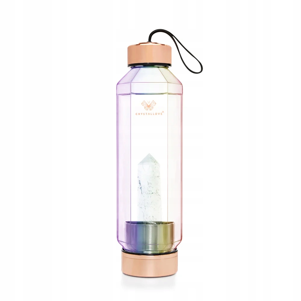 Crystallove Sklenená fľaša na vodu s horským krištáľom Hexagon 650 ml -hol